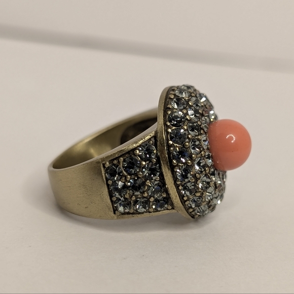 Vintage Heidi Daus Coral Swavorski Crystal Bronze Cocktail Ring Size 6 3/4 - Picture 3 of 9